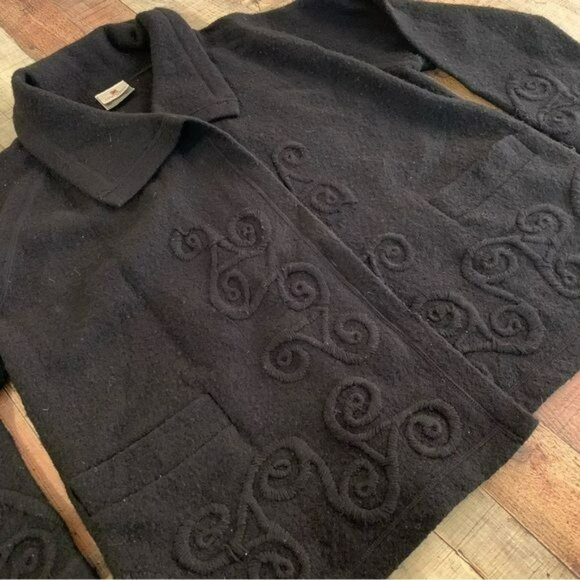 Carraigdonn women's size XL Wool Open sweater top with celtic woven design black - Picture 7 of 8